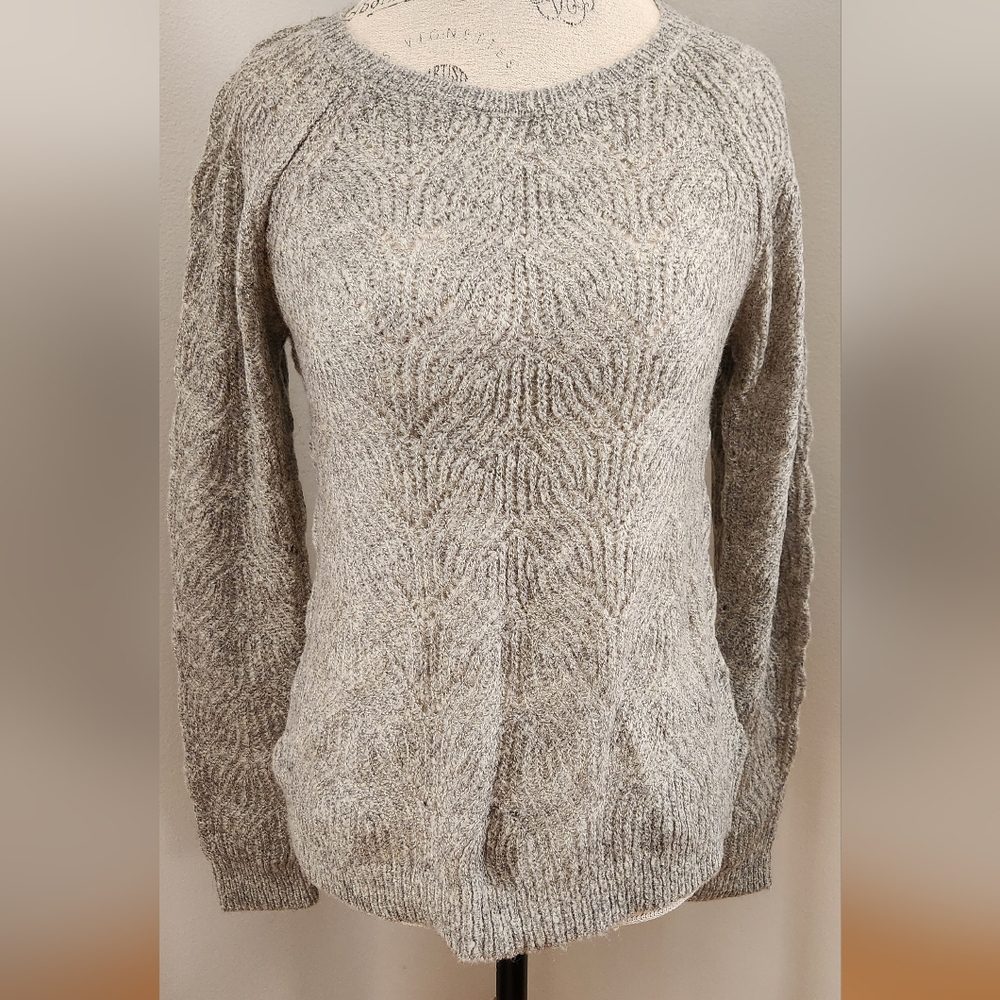 LOFT grey openwork crew neck sweater S